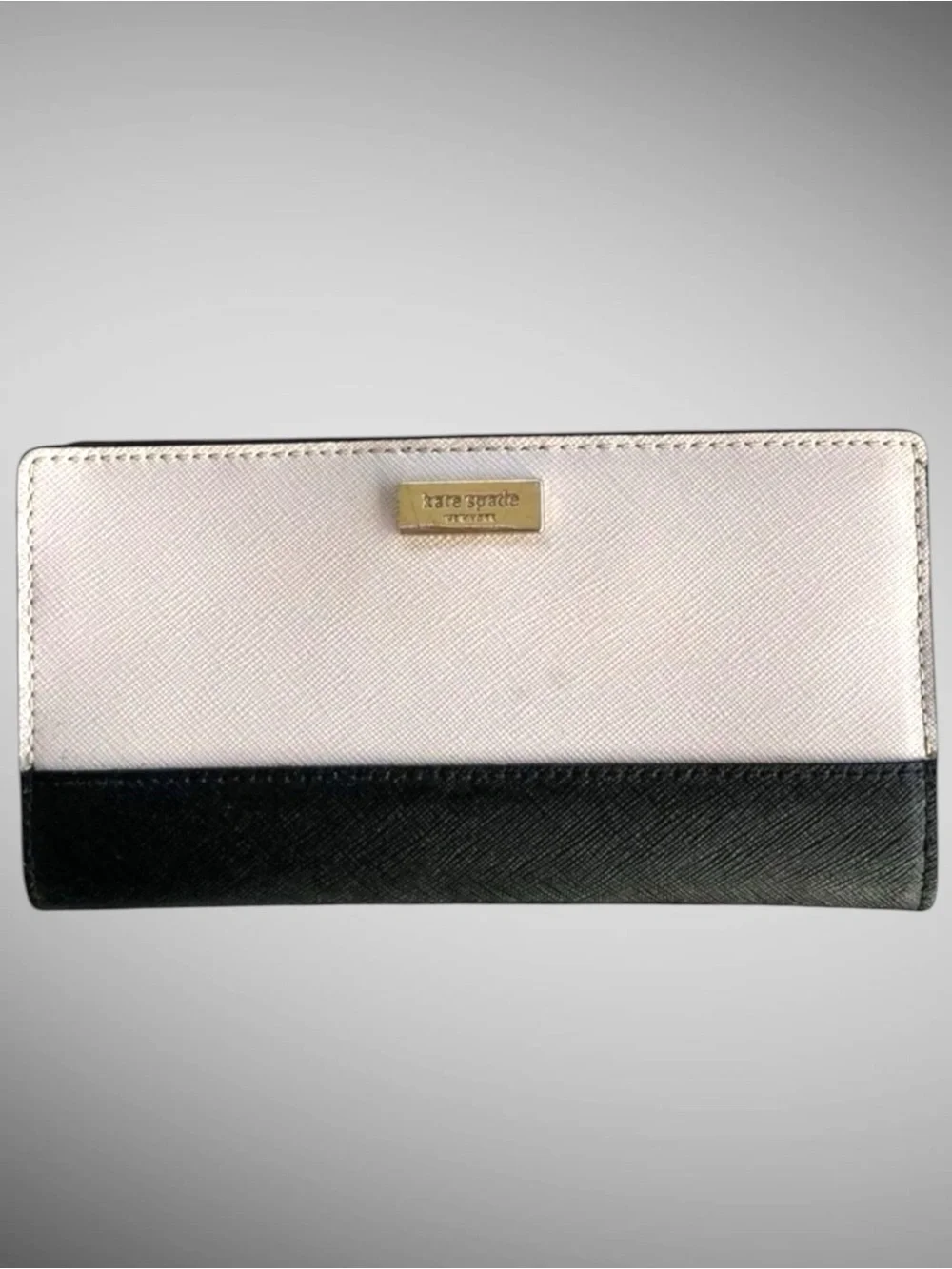 Kate Spade New York Saffiano Leather Colorblock Long Wallet Bifold Clutch Black